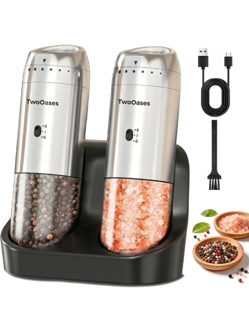 Rechargeable Electric Salt & Pepper Grinder Set | Automatic, Adjustable